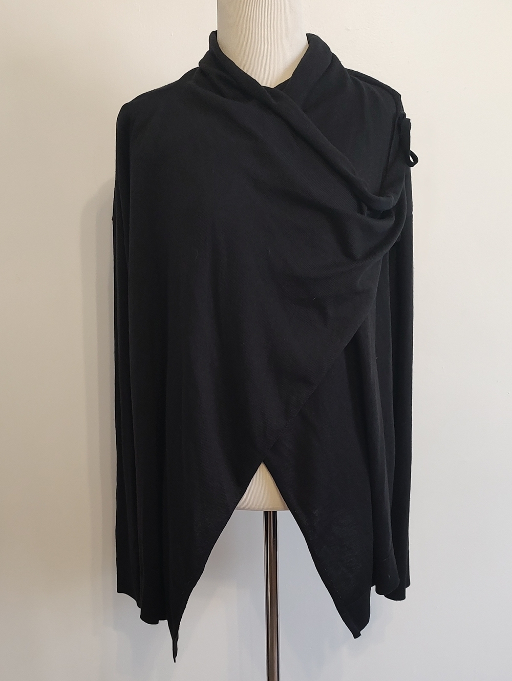 Kensie Black Draped Asymmetric Wrap Sweater